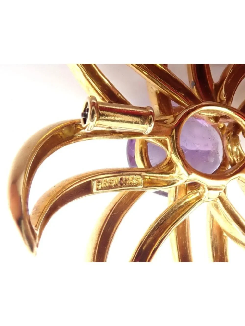 Authentic! Tiffany & Co Fireworks 18k Yellow Gold Amethyst Pin Brooch 1994